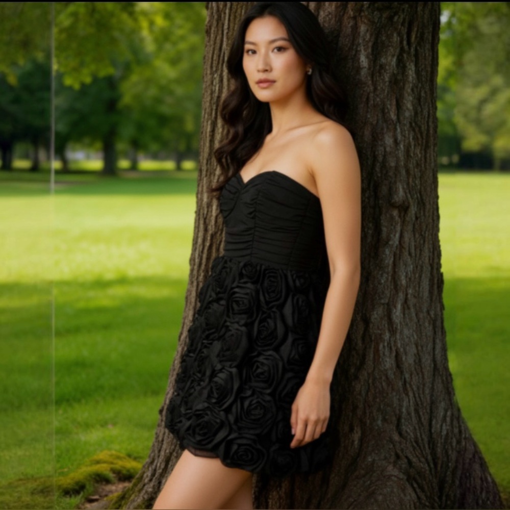 2b Bebe Black Strapless Floral Party Mini Dress Size Small - Picture 5 of 13